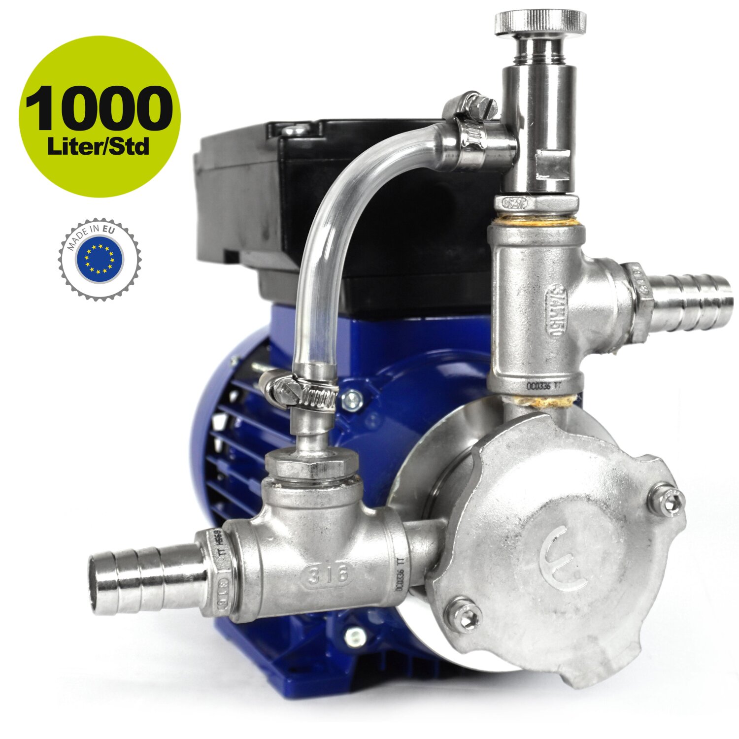 5202  Elektrische Weinpumpe / Saft-, Speiseöl-, Getränke-Pumpe: Fischer Impellerpumpe 20 EPDM 400 V, lebensmittelecht, Leistung 1000 lt/h, Edelstahl Pumpe, Bypass, 3/4" Zoll, Abfüllpumpe heiß bis ca. 80°C, made in EU   (versandkostenfrei)* 	 
		 (Weinpumpe, Getränkepumpe, Saftpumpe, Heiß-Getränkepumpe, Speiseöl-Pumpe, Edelstahl, Bypass, lebensmittelecht)  
	