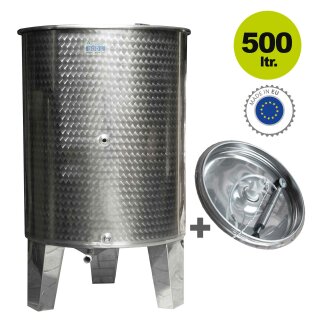 Edelstahl Immervoll-Tank 500 Liter /   Edelstahlfass mit Bodenrest-Auslauf, Immervollbehälter  inkl. Schwimmdeckel, Pumpe, Manometer (versandkostenfrei)* 