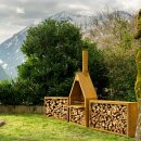 YERD CortenBOX 100: stabiles  Kaminholz-Regal  100x60x35cm,   Holzbox / Holzregal aus echtem Corten-Stahl (!), Holzlege Farbe Rost-Patina,  verschweißtes (!) Stahl-Regal für Feuerholz