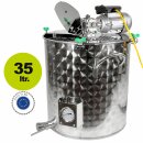 Edelstahl Marmeladentopf mit Rührwerk, Kochtopf 35 Liter, 1" Zoll Boden-Ausguß, mit integriertem Thermometer, für alle Herd-Arten außer für Induktion geeignet, made in EU (Versand kostenfrei *)