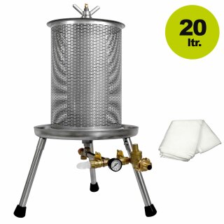 Die bewährte Fischer Edelstahl Hydropresse INOX: 20 Liter, Kelter / Apfelpresse / Edelstahl Obstpresse mit Wasserdruck-Antrieb, nur bei Fischer mit zusätzlichem Druckminderer (!),  inkl. Presstuch (versandkostenfrei)*