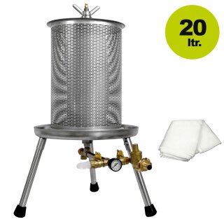 Die bewährte Fischer Edelstahl Hydropresse INOX: 20 Liter, Kelter / Apfelpresse / Edelstahl Obstpresse mit Wasserdruck-Antrieb, mit zusätzlichem Druckminderer (!), inkl. Presstuch (versandkostenfrei)*