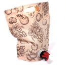 STAFFELPREISE  beachten: Bag in Box Standbeutel 3 Liter für Fruchtsaft, VITOP Auslauf, natur-braun  Beutelmotiv Design "Happy Juice", matte Oberfläche , Stand-Alone Beutel bzw. Tasche mit Tragegriff, kann selbstständig vertikal ohne Karton stehen (!)