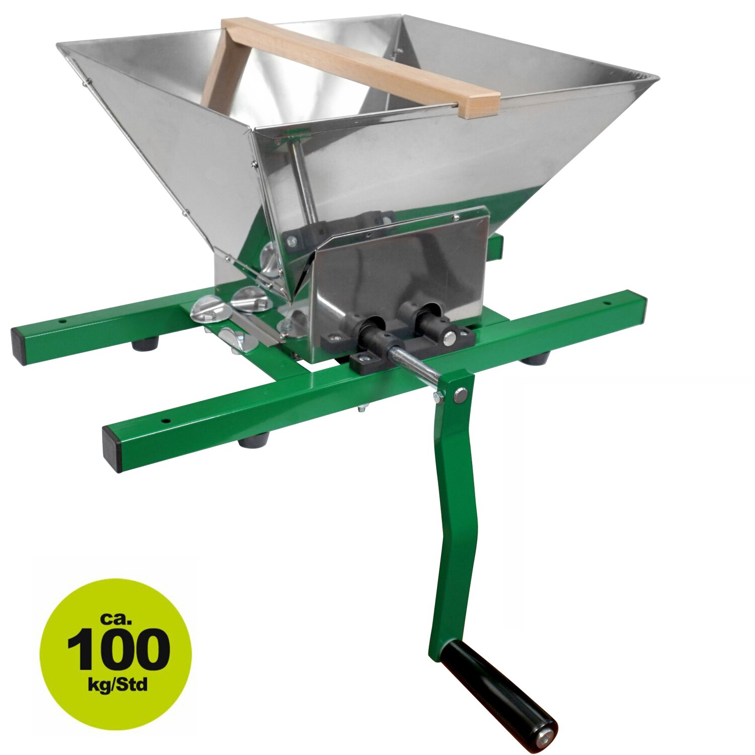 4015671300096  Kleine Beerenmühle: manuell /  Handbetrieb,  BM7 mit 7 ltr. Edelstahltrichter, speziell  zum Maischen von Beeren und Trauben, Traubenmühle mit Quetschwalzen aus lebensmittelechtem Kunststoff 	 
		 (Beerenmühle, Traubenmühle)  
	