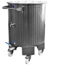Edelstahl-Immervoll Behälter, 200 Liter  Edelstahl-Lagertank inkl. Schwimmdeckel und Staubdeckel für Wein und Most, mit Boden-Restauslauf, 2 Ausläufe,  original Zottel Fass mit angeschweißten Füßen und Rädern, made in EU  (Versand kostenfrei*)
