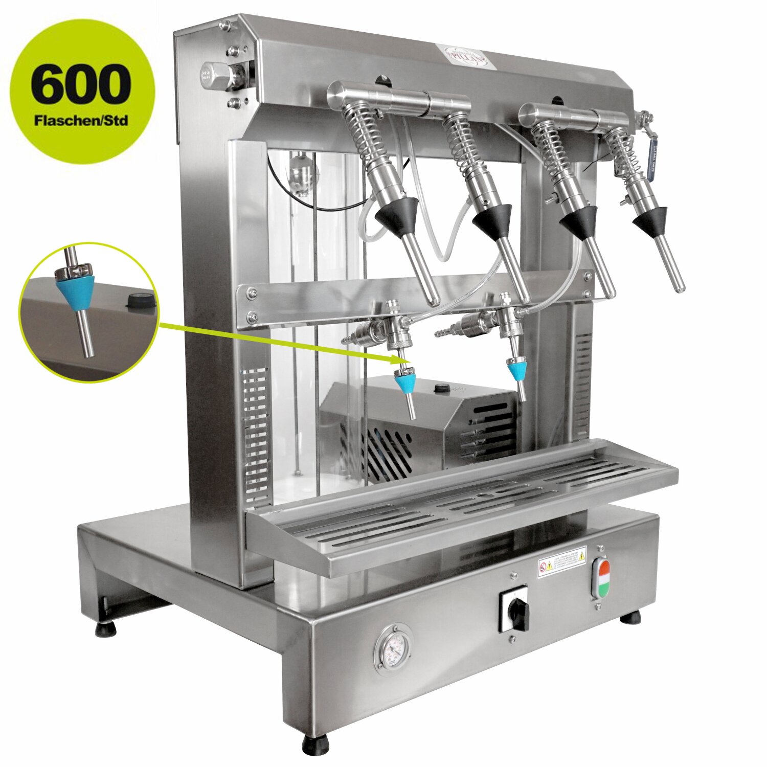0043RV0001+Mignon  Vakuum-Füllmaschine: Abfüllgerät Vacu-Control-6, Profi Vakuumabfüller, Edelstahl Flaschenfüller 6-stellig - 4x Standard-Ventil + 2x Mignon Ventil  (für Flakons, Miniflaschen o.ä.), 600 Flaschen/Std unterschiedlicher Größe, made in EU (versandkostenfrei)* 	 
		 (Vakuumabfüller, Abfüllgerät, 4 Station, Öl-Abfüller , Wein-Abfüller Vakuumfüllmaschine, Abfüllgerät,)  
	