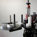 Automatische Fischer-Lahr® Tisch-Etikettier-Anlage GST212T, für Vorder- und Rück-Etikett, für zylindrische o. konische Behälter, äußerst robuster & schwerer (!) Maschinenbau in Industrie-Qualität, pneumatische Anpressung,  230V (Versand kostenfrei*)