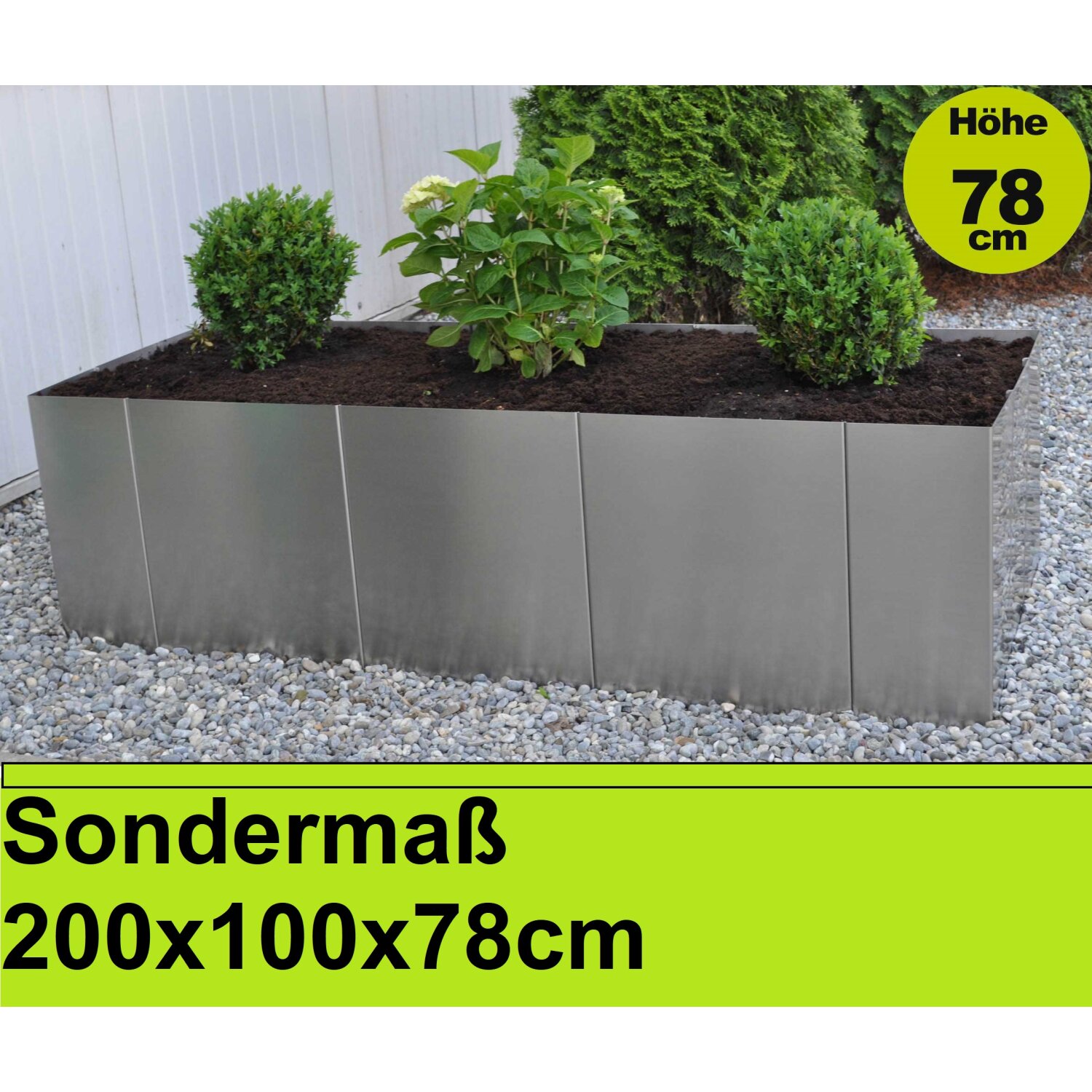 GM200100E80  Hochbeet aus Metall - nach Maß  Günstiges "Square  200" Hochbeet Edelstahl 200x100cm  in Höhe 80cm, beliebig verlängerbar! (Versand kostenfrei *) 	 
		 (Hochbeet modernes Design, Edelstahl Hochbeet, Hochbeet exclusiv, YERD, H80, Höhe 80cm, Metall Hochbeet 200x100x80 cm)  
	