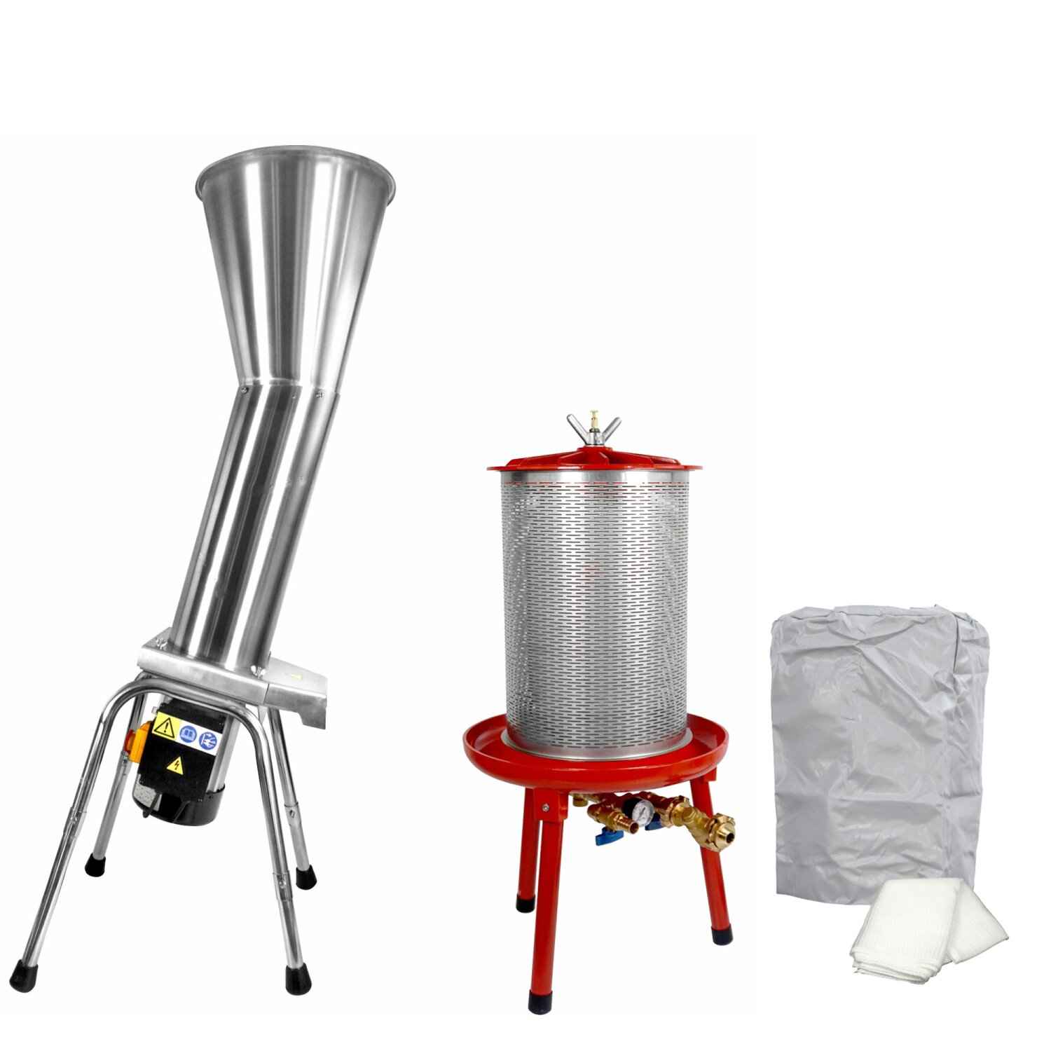 OME700+FP20H  Fischer-Lahr® Edelstahl Obstmuser OME 700 + Fischer Hydropresse 20 Liter FP20H 	 
		 (elektrischer Obstmuser mit Obstpresse)  
	