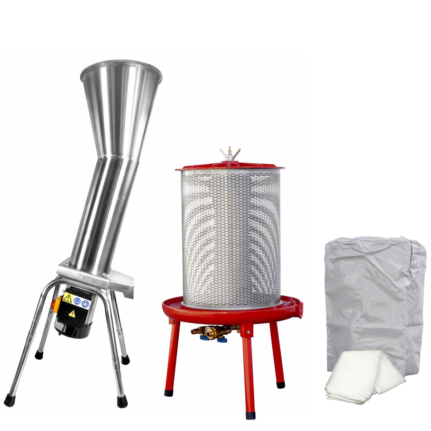 OME700+FP40H  Fischer-Lahr® Edelstahl Obstmuser OME 700 + Fischer Hydropresse 40 Liter FP40H 	 
		 (Obstmühle mit Obstpresse Komplettset)  
	