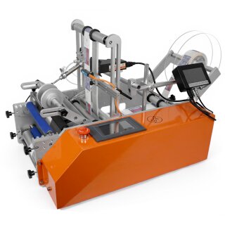 Flaschen-Etikettierer elektrisch GST 413-P mit Inkjet Printer, komfortabler Touchscreen, Druckluft-Flaschenzentrierung, schwarzweiß Drucker für MHD, Chargen-Nummern, Barcodes, Text,  Grafik oder Personalisierung (Versand kostenfrei*)