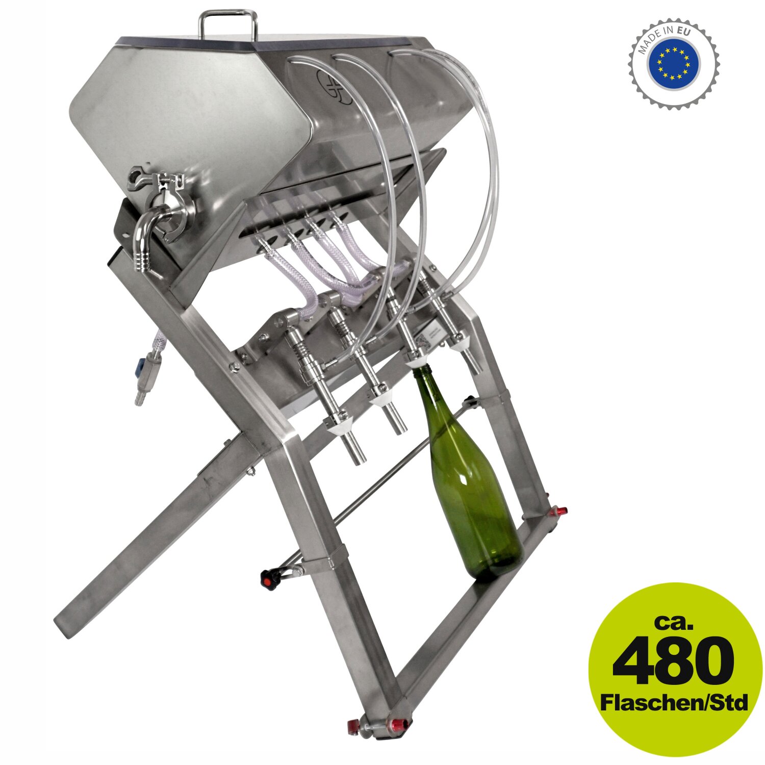 1B4F416888  BAUSATZ UltraGravity Falldruckfüller: Flaschenabfüller mit 4 Stationen, Abfüllgerät für Flüssigkeiten 1-10 cP (Wein, Most etc), Abfüllanlage kompl. aus Edelstahl, 14mm Ventile, Abfüllmaschine ohne Pumpe,  für Lebensmittel, made in EU (Versand kostenfrei*) 	 
		 (Flaschenabfüller, kleine Abfüllanlage, Flaschenabfüllgerät Wein, Falldruckfüller, 4 Flaschen)  
	