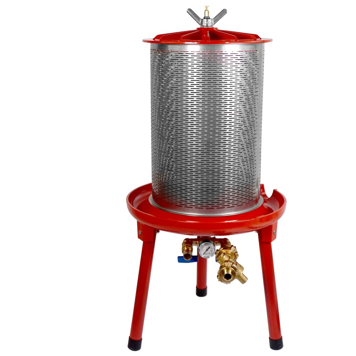 29970 / 44310  DEMA Wasserdruckpresse 20 L rot,  Modell FP20H-D "Brixen", Obstpresse / Apfelpresse, 20 Liter Edelstahl-Presskorb, rostfreie Aluminium- Hydropresse mit Kelter-Lack, DIE Kelter-Alternative zur Spindelpresse (Versand kostenfrei *) 	 
		 (Kelter, Trotte, Hydropresse,Wasserdruckpresse, Obstpresse 20 Liter, Beerenpresse,  Entsafter, Weinpresse)  
	