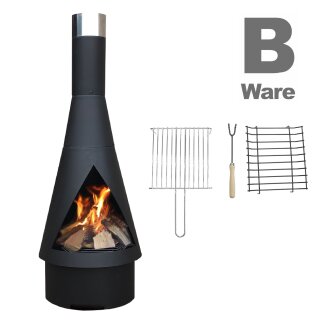 B-Ware Gartenkamin Denver Black, 125cm, aus Normal-Stahl inkl. Grill-Rost  - mit leichten Kratzern - Versandrückläufer