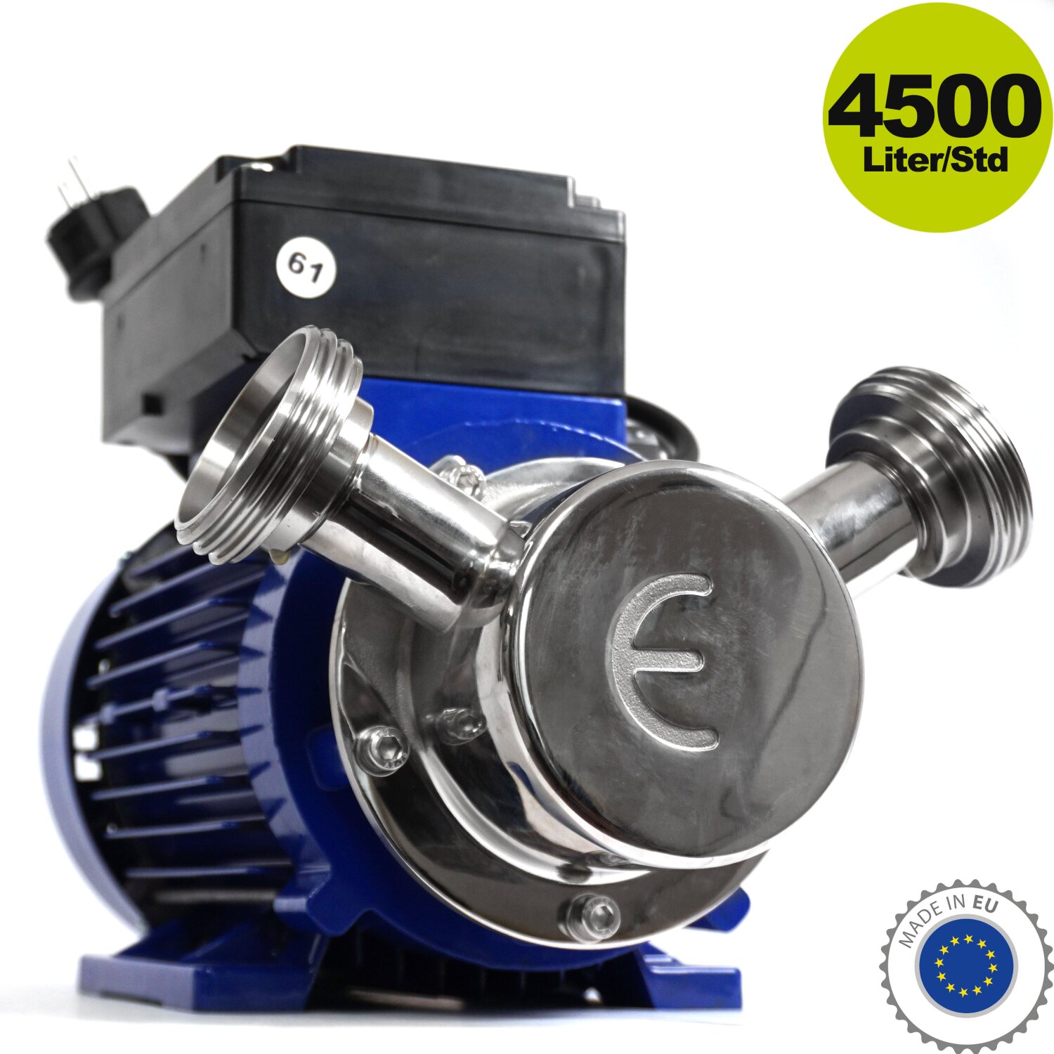 Euro 30 / E 30  Impellerpumpe WI30B Euro 30,  Edelstahl-Pumpe lebenmittelecht, 4500 l/h, ohne Bypass, 230V, 1,5 PS , 900 U/Min, made in EU 	 
		 (Weinpumpe, Getränkepumpe, Saftpumpe, Heiß-Getränkepumpe, Speiseöl-Pumpe, Edelstahl, Enoitalia, Euro 30,  lebensmittelecht)  
	