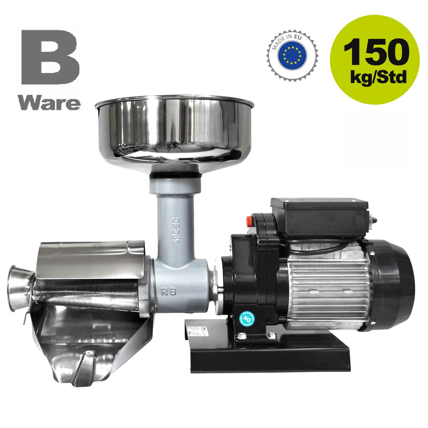 56020151-B-Ware  B-Ware Tomaten Passiermaschine elektrisch, Reber Nr.5 / 9000N, 0,8 PS, extra schwerer und hoch robuster 600 Watt Induktionsmotor, 230V, inkl. 1,5mm Passiersieb, professionelle Küchenmaschine mit wechselbaren Passiersieb-Größen - Vorführmodell 	 
		 (Passiermaschine, Tomaten-Passiermaschine elektrisch, Tomatenpresse, elektrische Passiermühle, Tomaten-Häcksler, Tomatenpresse)  
	