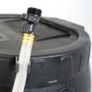 YERD Regentonne / Regenfass, 170 Liter, schwarz, zerlegt – mit kindersicherem Deckel, kompakt, schnell aufgebaut, mit Schlauch, Absperrhahn & Laubschutz, aus frostsicherem Kunststoff