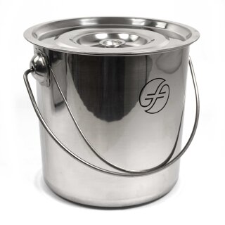 Stapelbarer (!) FISCHER-LAHR Edelstahl AISI 304 Honig-Eimer 12 Liter (~16 kg Honig), mit Edelstahl-Deckel, lebensmittelecht, für Honig und Lebensmittel wie Fette, Konditorei-Pasten, kleine Vorteige, Umfüll-Eimer Getränke, Küchen-, Gastro-oder Futter-Eimer
