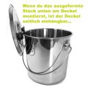FISCHER-LAHR Edelstahl AISI 304 Honig-Eimer 12 Liter (~16 kg Honig), mit Edelstahl-Deckel, lebensmittelecht, für Honig und Lebensmittel wie Fette / Öl, Konditorei-Pasten, kleine Vorteige, Soßen, Umfüll-Eimer Getränke, Küchen-, Gastro- oder Futter-Eimer