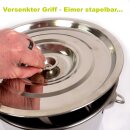 Stapelbarer (!) FISCHER-LAHR Edelstahl AISI 304 Honig-Eimer 12 Liter (~16 kg Honig), mit Edelstahl-Deckel, lebensmittelecht, für Honig und Lebensmittel wie Fette, Konditorei-Pasten, kleine Vorteige, Umfüll-Eimer Getränke, Küchen-, Gastro-oder Futter-Eimer