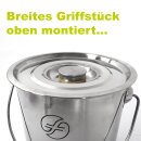 Stapelbarer (!) FISCHER-LAHR Edelstahl AISI 304 Honig-Eimer 12 Liter (~16 kg Honig), mit Edelstahl-Deckel, lebensmittelecht, für Honig und Lebensmittel wie Fette, Konditorei-Pasten, kleine Vorteige, Umfüll-Eimer Getränke, Küchen-, Gastro-oder Futter-Eimer