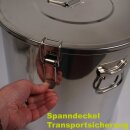 FISCHER-LAHR Honig Edelstahl-Lagerfass / Transport-Behälter / Abfüllkübel 25 Liter (ca. 35 kg Honig),  mit Quetschhahn, Spanndeckel mit Silikondichtung luftdicht verschließbar, V2A Edelstahl AISI 304 hochglanzpoliert