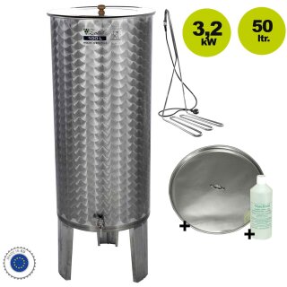 SET Zottel Saftfass 50 Liter mit Füßen und Schwimmdeckel: Kompeltt-Set Edelstahl-Apfelsaftfass / Zottel Saftfass für pasteurisierten Saft, mit  Speidel Tauchsieder, Auslaufhahn Edelstahl, Staubdeckel, Öl-Schwimmdeckel und Vaseline-Öl (Versand kostenfrei*)