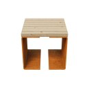 CHAN 1 Corten Bank, Rostiges Design-Objekt aus extra dickwandigen Corten-Stahl, Sitzfläche aus Fichtenholz  doppelt matt lackiert,  City Sitz-Bank 50x50x46 cm, made in EU (Versand kostenfrei *)