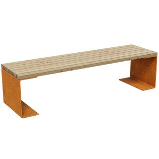 CHAN 4 Corten Bank, Rostiges Design-Objekt aus extra dickwandigen Corten-Stahl, Sitzfläche aus Fichtenholz doppelt matt lackiert, City  Sitz-Bank 180x50x46 cm, made in EU ( Versand kostenfrei *)