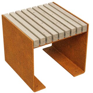 FLANCO A1 Corten Bank, rostiges Design-Objekt aus extra dickwandigen Corten-Stahl, Sitzfläche aus Fichtenholz doppelt matt lackiert, City Sitzbank 50x50x46 cm, made in EU (Versand kostenfrei *)