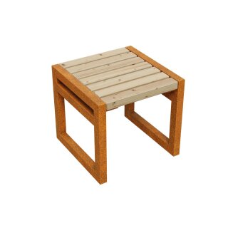 Stadtmobiliar Bank: CUADRO 1 Corten Bank / Hocker, rostiges Design-Objekt aus extra dickwandigen Corten-Stahl, Sitzfläche aus Fichtenholz doppelt matt lackiert, City Sitzbank 50x50x46 cm, made in EU ( Versand kostenfrei *)