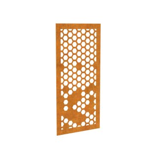 DECORA 8 Bienen-Wabe, lasercut Paneel Corten, Raumtrenner im Außenbereich / Barriere / Zaun, rostige Sichtschutz-Wand aus Corten-Stahl 91x1x Höhe191cm, Materialdicke 2mm, made in EU
