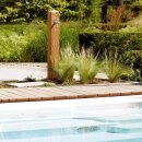 Garantia WOOD outdoor Wasser-Zapfsäule light wood / helle Holzstrukur – 100 x 25 x 25 cm Garten-Wasserhahn, täuschend echt aussehender und witterungs-unempfindlicher Kunststoff  mit 3/4" Zoll Chrom Metall-Auslaufhahn & Schlauchanschluss, made in Germany