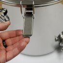 FISCHER-LAHR Edelstahl AISI 304 Honig-Lager-Behälter 30 Liter (~42 kg Honig), mit Edelstahl-Deckel, Spannverschluss und Honigquetschhahn , lebensmittelecht, für Honig , Konditorei-Pasten,  Umfüll-Eimer Getränke, Küchen-, Gastro-oder Futter-Eimer