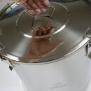 FISCHER-LAHR Edelstahl AISI 304 Honig-Lager-Behälter 50 Liter (~70 kg Honig), mit Edelstahl-Deckel und Spannverschluss, lebensmittelecht, für Honig und Lebensmittel wie Fette, Konditorei-Pasten,  Umfüll-Eimer Getränke, Küchen-, Gastro- oder Futter-Eimer