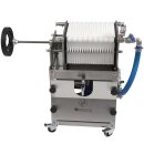 Schichtenfilter: Weinfilter-Maschine,  20x20 Weinfilter, inkl. 21 Filterplatten - geeignet für max.20 Tiefenfilter-Schichten,  inkl. Pumpe, Edelstahl-Gehäuse, fahrbar, made in EU  (versandkostenfrei *)