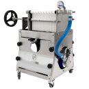 Schichtenfilter: Weinfilter-Maschine,  20x20 Weinfilter, inkl. 21 Filterplatten - geeignet für max.20 Tiefenfilter-Schichten,  inkl. Pumpe, Edelstahl-Gehäuse, fahrbar, made in EU  (versandkostenfrei *)