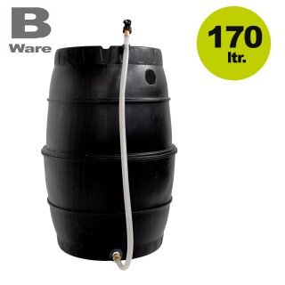 B-Ware YERD Regentonne / Regenfass, 170 Liter, schwarz, zerlegt – mit kindersicherem Deckel, kompakt, schnell aufgebaut, mit Schlauch, Absperrhahn & Laubschutz, aus frostsicherem Kunststoff - Vorführmodell mit leichten Gebrauchsspuren