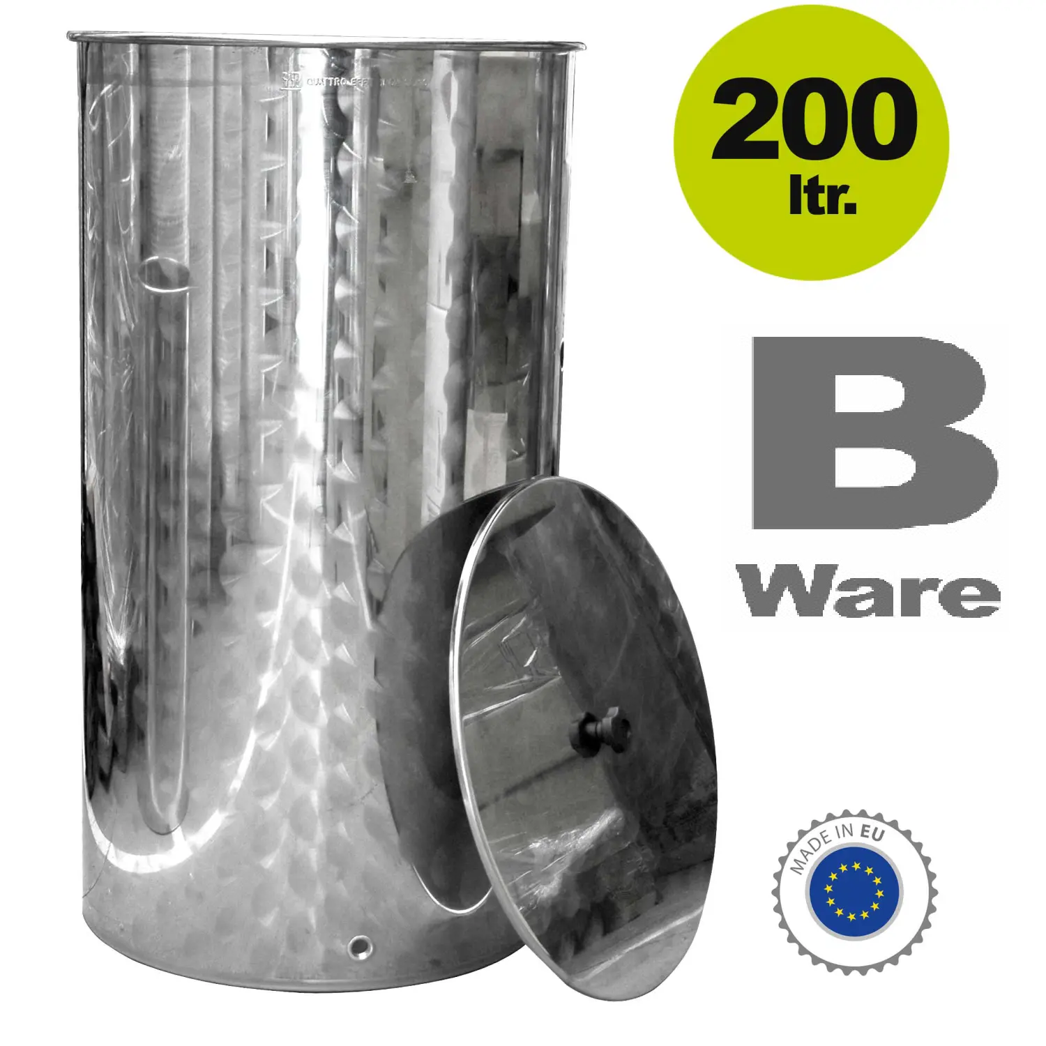 500GT200ALT-B-Ware  B-Ware Fischer-Lahr® konfigurierbarer Grundtank: Fischer Serie Q 200 Liter, Edelstahlbehälter rund, Basis variabel für Immervolltank oder Saftfass, Edelstahl-Fass offen inkl. Deckel ohne Schwimmdeckel - RESTPOSTEN 	 
		 (Edelstahlfass, Fass offen, 200 Liter, rund, Inox 18/10,  Edelstahlbehälter mit Deckel, Maische-Fass, Immervolltank, Saftfass)  
	