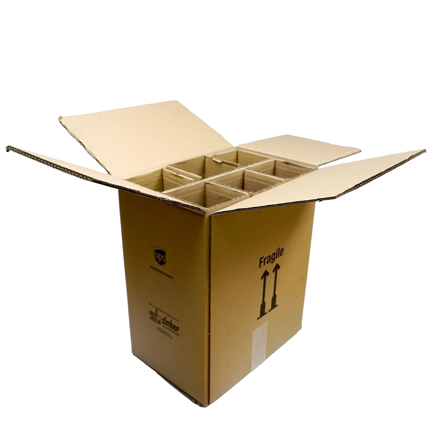 1201022  6-facher Wein-Flaschen Versandkarton ca. 40 x 32,5 x 22 cm, Wein Halbkarton mit  6er Facheinlage (6 x Gefache), 0,75 L PTZ-Versandverpackung zertifiziert für DHL und UPS (auch für 0,5 L und 1 Liter Flaschen geeignet - siehe genaue Flaschentypen) 	 
		 (Karton für 6 Flaschen, Versandkarton, Flaschen-Karton, PTZ Versandkartonage, UPS DHL zertifiziert)  
	