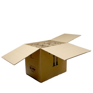 12-facher Wein-Flaschen Versandkarton  ca. 40 x 45 x 32,5 cm , Standard Weinkarton mit  12er Facheinlage (12 x Gefache), 0,75 L PTZ-Versandverpackung zertifiziert für DHL und UPS (auch für 0,5 L und 1 Liter Flaschen geeignet - siehe genaue Flaschentypen)