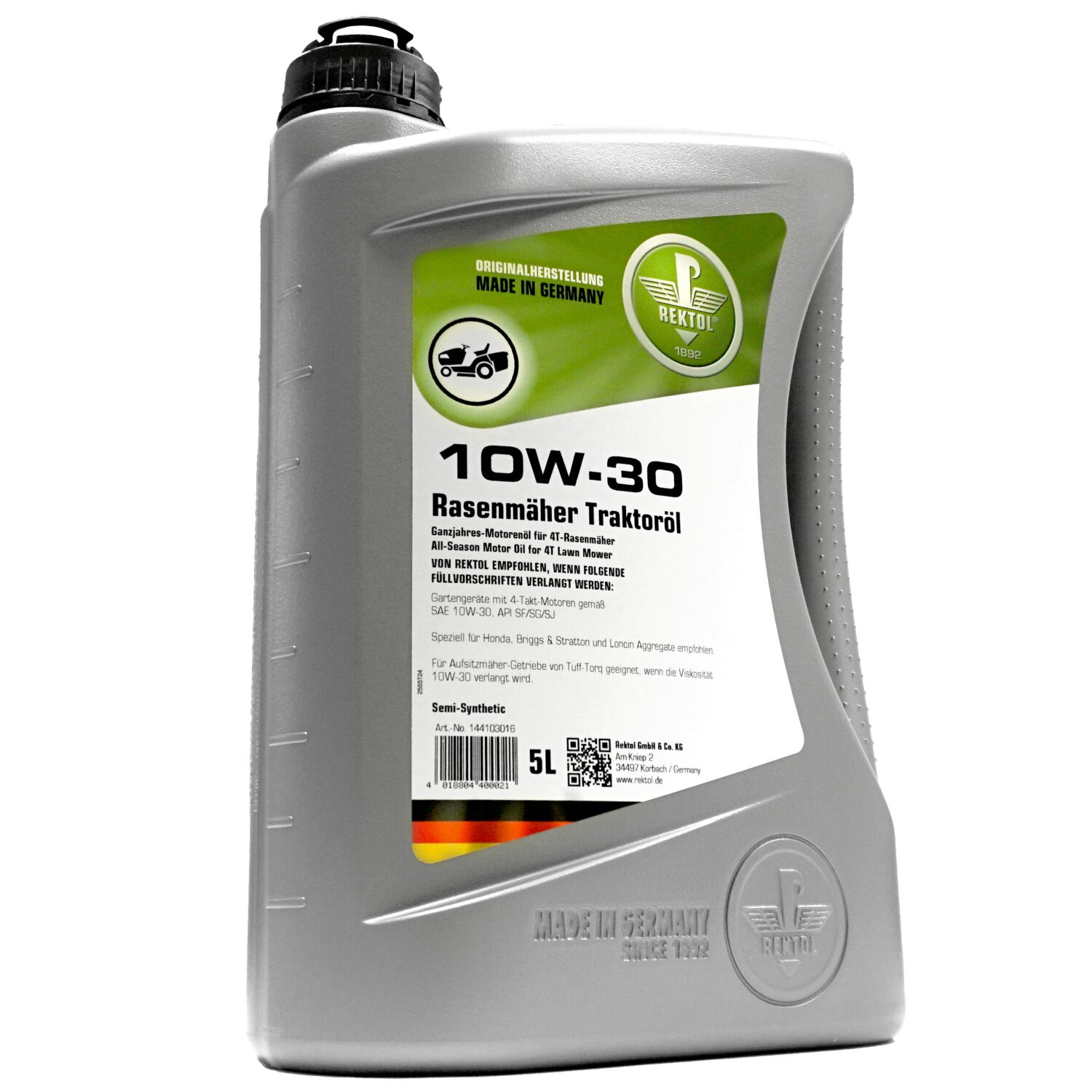 M10W305  Originial REKTOL SAE 10W-30 Mehrbereichs-Motoröl, 5 Liter Kanister, Rasenmäher-Öl, Rasentraktor-Öl - universelles Mehrbereichs-Motoren-Öl für alle 4-takt Motorgeräte wie Strom-Generator, Benzin-Wasserpumpe u.s.w., made in Germany 	 
		 (REKTOL, motoröl,rasenmäher-öl, rasentraktor-öl, öl, 10W-30, Mehrbereichsöl, 4 Takt Öl, Motorenöl für 4 Takt Geräte)  
	