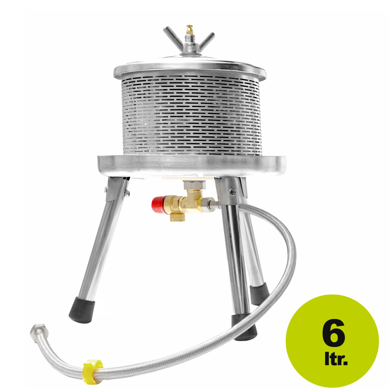  Fischer-Lahr® Mini Profi-Hydropresse FP6INOX: Wasserdruck-Presse 6 Liter, komplett aus Edelstahl, Apfelpresse / Obstpresse / Mostpresse, Tisch-Maischepresse für Haushalt, Gastro & Labor, mit Profi Hydrodruck-Technik, mit verstärktem Edelstahl-Deckel 	 
		 (Mini Obstpresse, Mini Hydropresse, für Haushalt und Gastronomie, Edelstahl Obstpresse)  
	