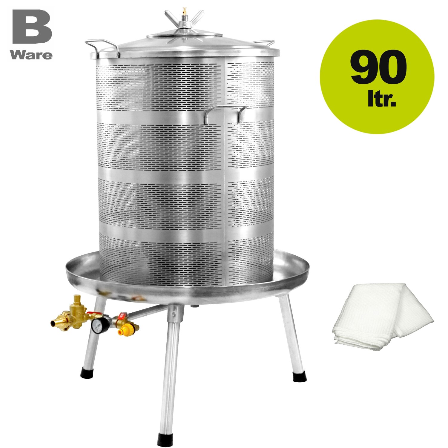 500FP90Inox-B-Ware  B-Ware Edelstahl Wasserdruckpresse 90 Liter - leichte Gebrauchsspuren Vorführmodell 	 
		 (Kelter, Hydropresse, Wasserdruckpresse, Obstpresse 90 Liter, Beerenpresse,   Weinpresse,  Apfelpresse, Maischepresse, INOX, mit aktivem Drucminderer)  
	