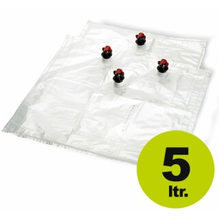 (ab 0,65 EUR - STAFFELPREISE BEACHTEN!) Bag in Box: 5 Liter Beutel, 2-lagige Spezialfolie, transparent, VITOP Verschluss mittig , made in EU