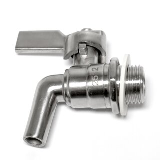 Kugelhahn V2A Gewinde 1/2" Zoll,  lebensmittelechter Auslaufhahn aus Edelstahl, für Edelstahlfässer,  Probierhahn mit Gummi-Dichtring