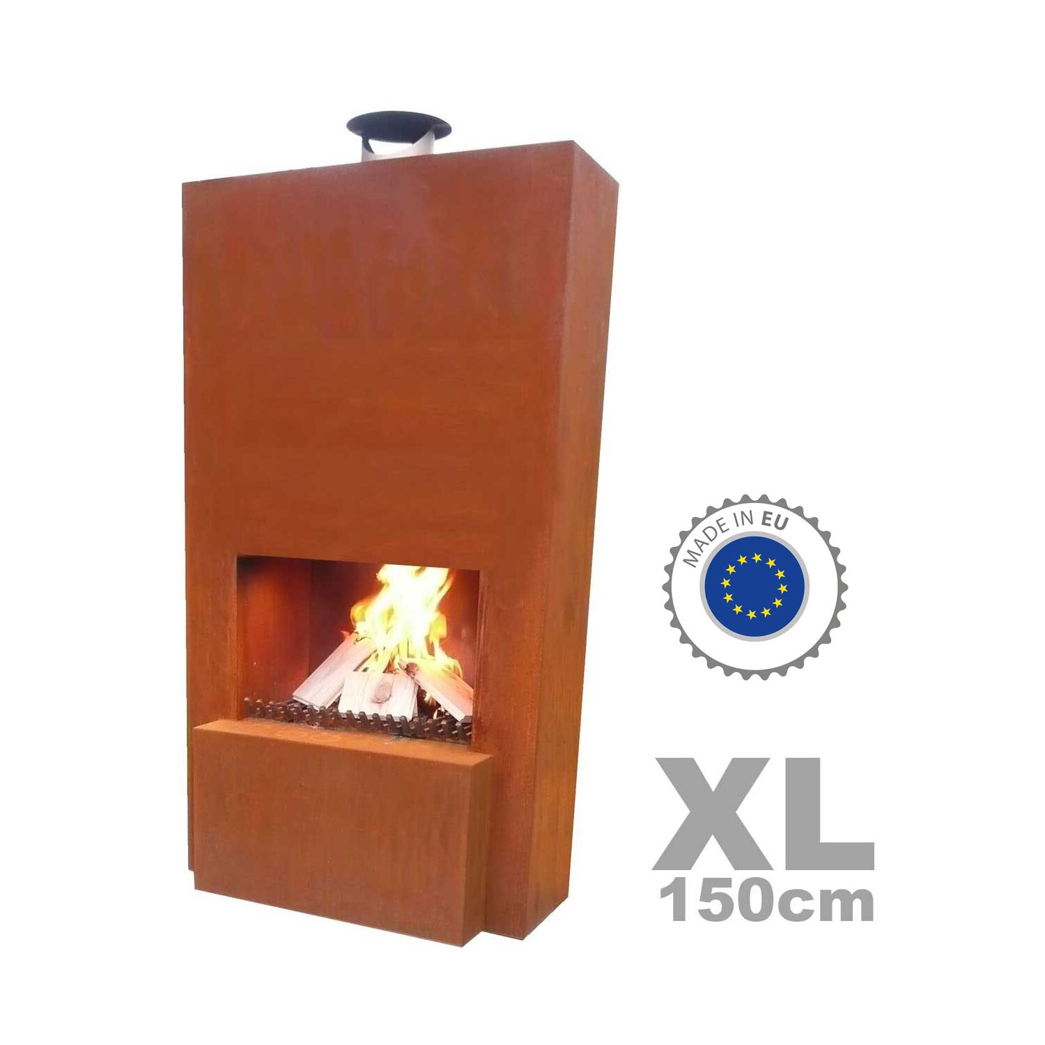 380131  Terrassen-Kamin / Terrassen-Heizung: Gartenkamin  in Rostoptik, Pinacate Corten (Edelrost), inkl. 4 Rollen, echter Cortenstahl (!), Ofenrohr-Anschluss, Kaminofen 150cm,  (Versand kostenlos)* 	 
		 (Gartenkamin, Terrassen-Feuer, Terrassen-Heizung, Feuerstelle, Cor-Ten Stahl, Design-Objekt Garten)  
	