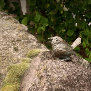 Gartendeko Figur: Bronzefigur Garten,  Vogel singend  6 cm hoch, original Rottenecker Objekt