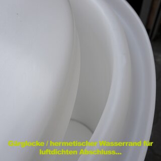 6463 Details:   Fischer Sauerkraut-Topf: Gärfass 200 Liter für Sauerkraut / Choucroute / Sauerteig-Bottich ungefärbt weiß, mit hermetischem Wasserrand / Sauerkrauttopf, 200 Liter 