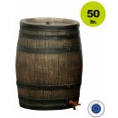 YERD Regentonne Holzfass / Regenfass, 50 Liter im Country Stil, abnehmbarer Deckel, mit Auslaufhahn, aus frostsicherem Kunststoff